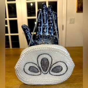 Vintage 1950s/60s Pearl Beaded Kiss Lock Clutch Handbag Made in Japan